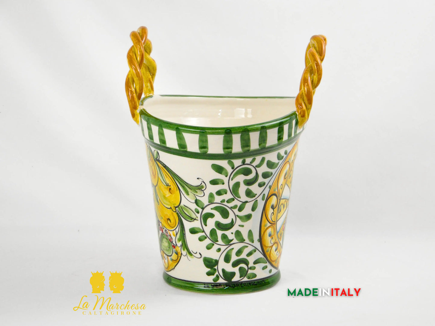 Coffa Siciliana Portavaso Ceramica di Caltagirone Carretto e Fichi D'India- Varie Misure