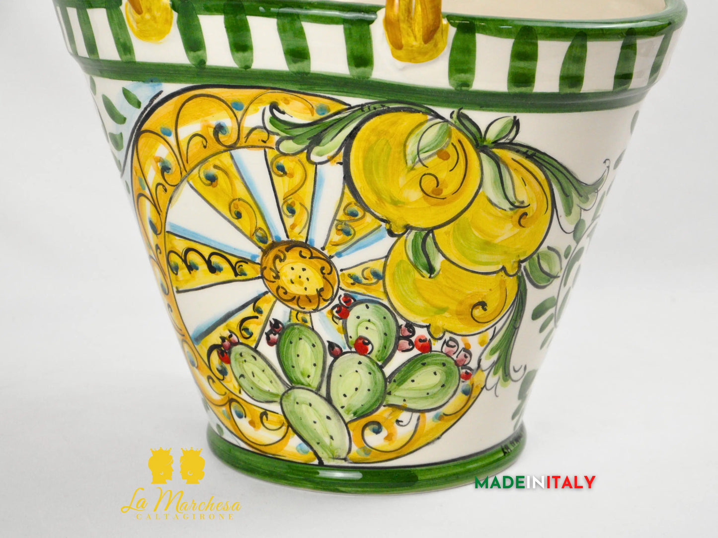 Coffa Siciliana Portavaso Ceramica di Caltagirone Carretto e Fichi D'India- Varie Misure