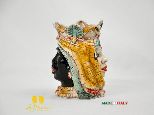 Testa di Moro in Ceramica di Caltagirone Doppia Faccia 13cm