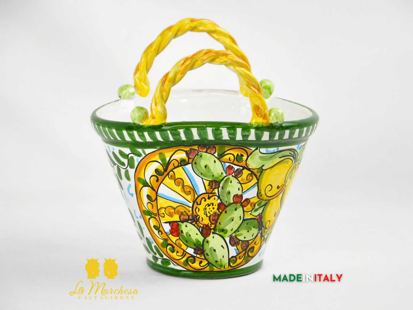 Coffa Siciliana Portavaso Ceramica di Caltagirone Carretto e Fichi D'India- Varie Misure