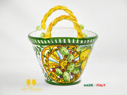 Coffa Siciliana Portavaso Ceramica di Caltagirone Carretto e Fichi D'India- Varie Misure