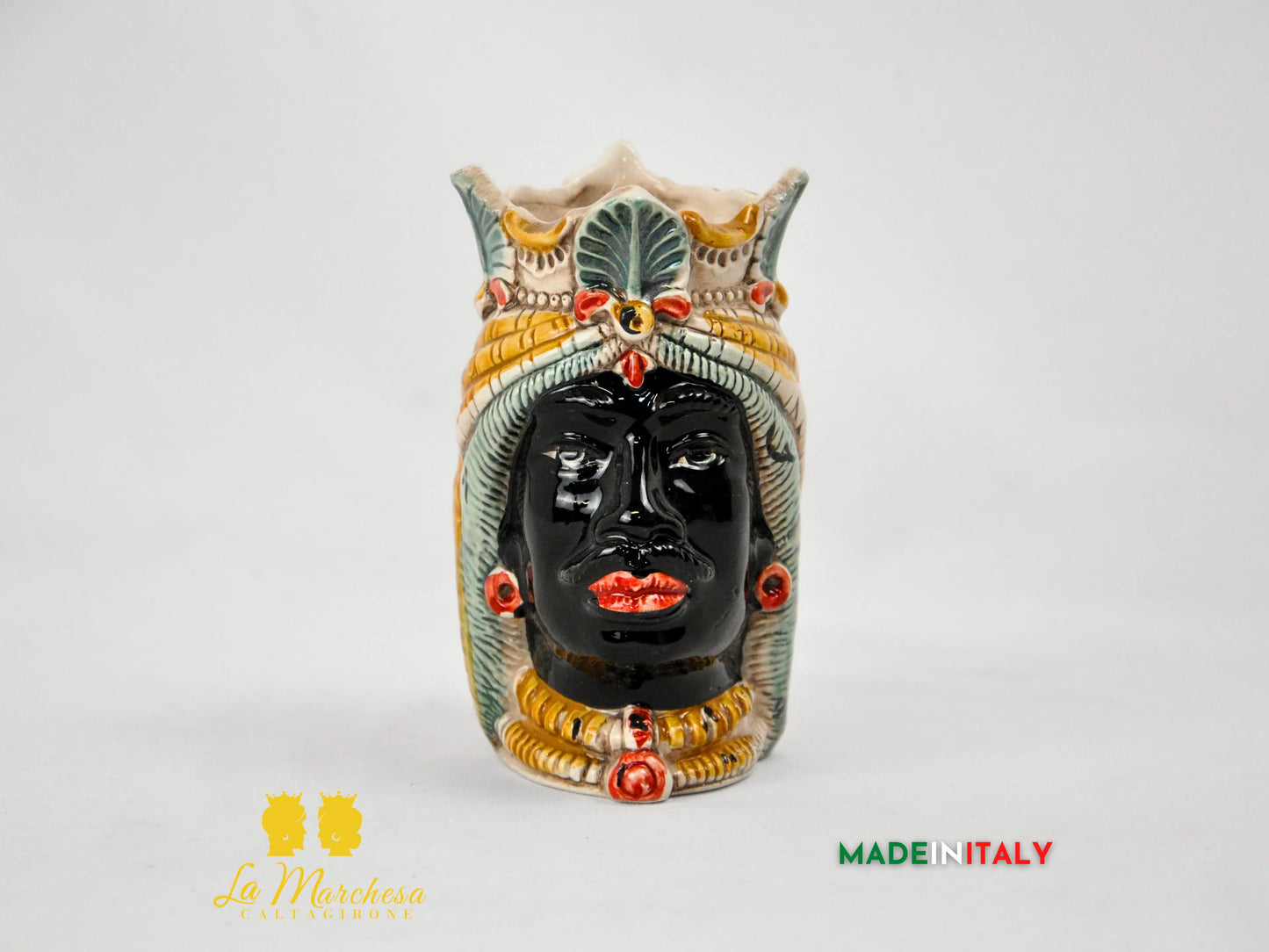 Testa di Moro in Ceramica di Caltagirone Doppia Faccia 13cm