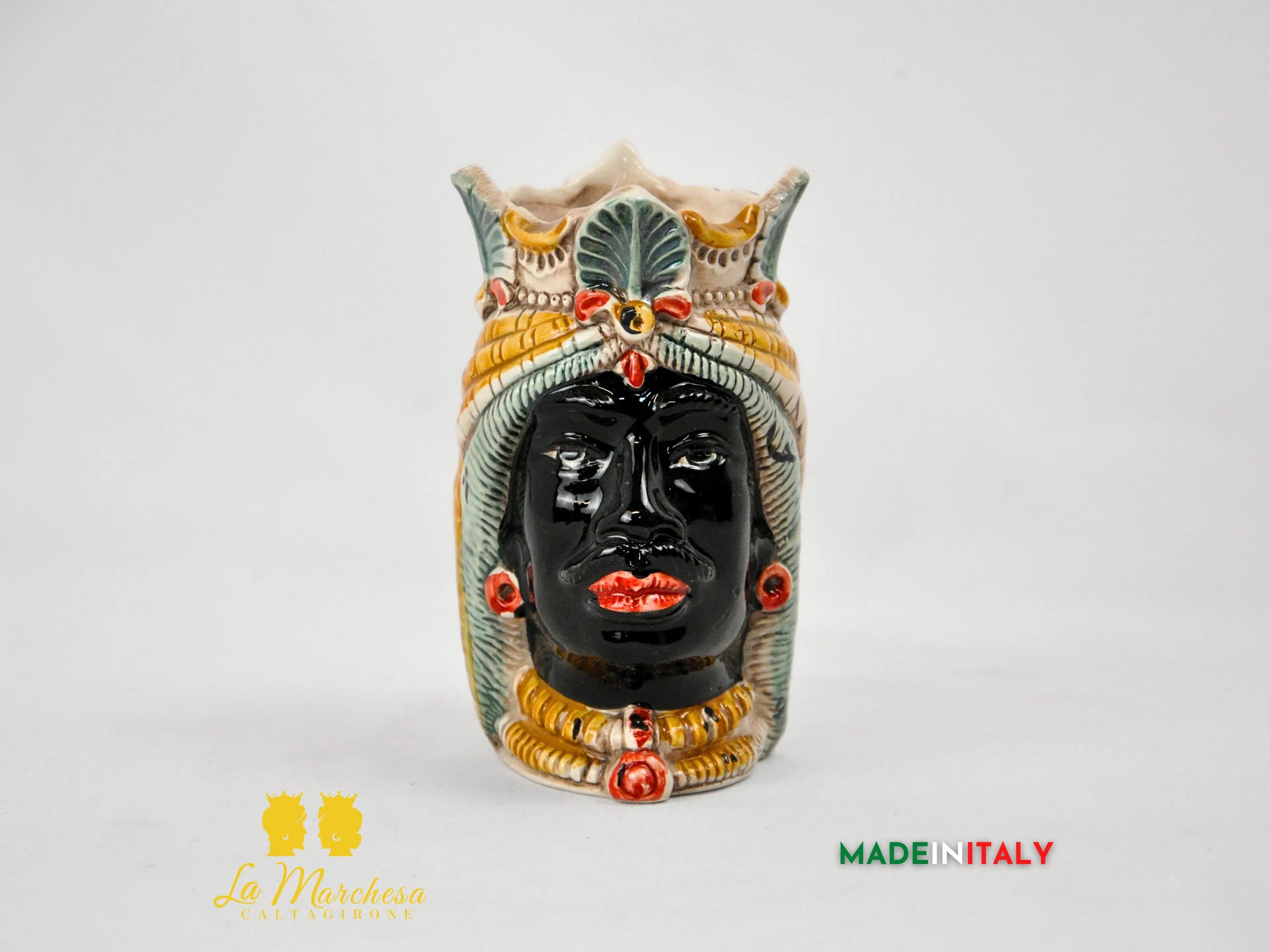 Testa di Moro in Ceramica di Caltagirone Doppia Faccia 13cm