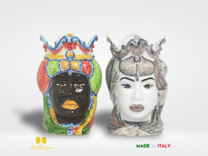 FINE SERIE Teste di Moro Ceramica di Caltagirone Barocco carretto 25cm
