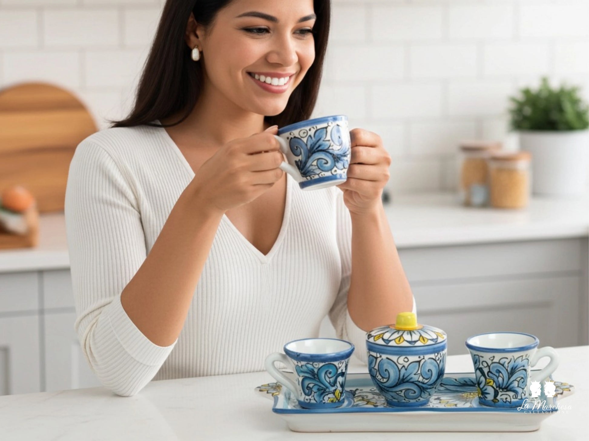 Set Tazzine da Caffè in Ceramica di Caltagirone con Vassoio - Vari Decori