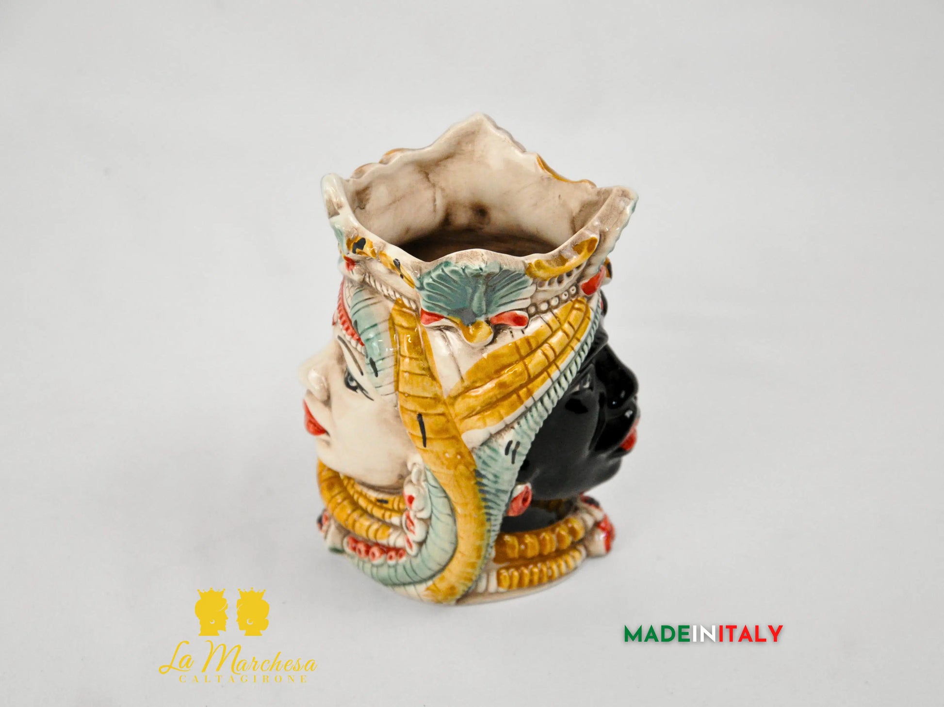 Testa di Moro in Ceramica di Caltagirone Doppia Faccia 13cm