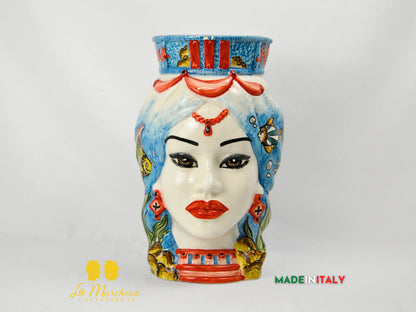 OUTLET - Testa di Moro Donna Pesci in Ceramica di Caltagirone 36cm