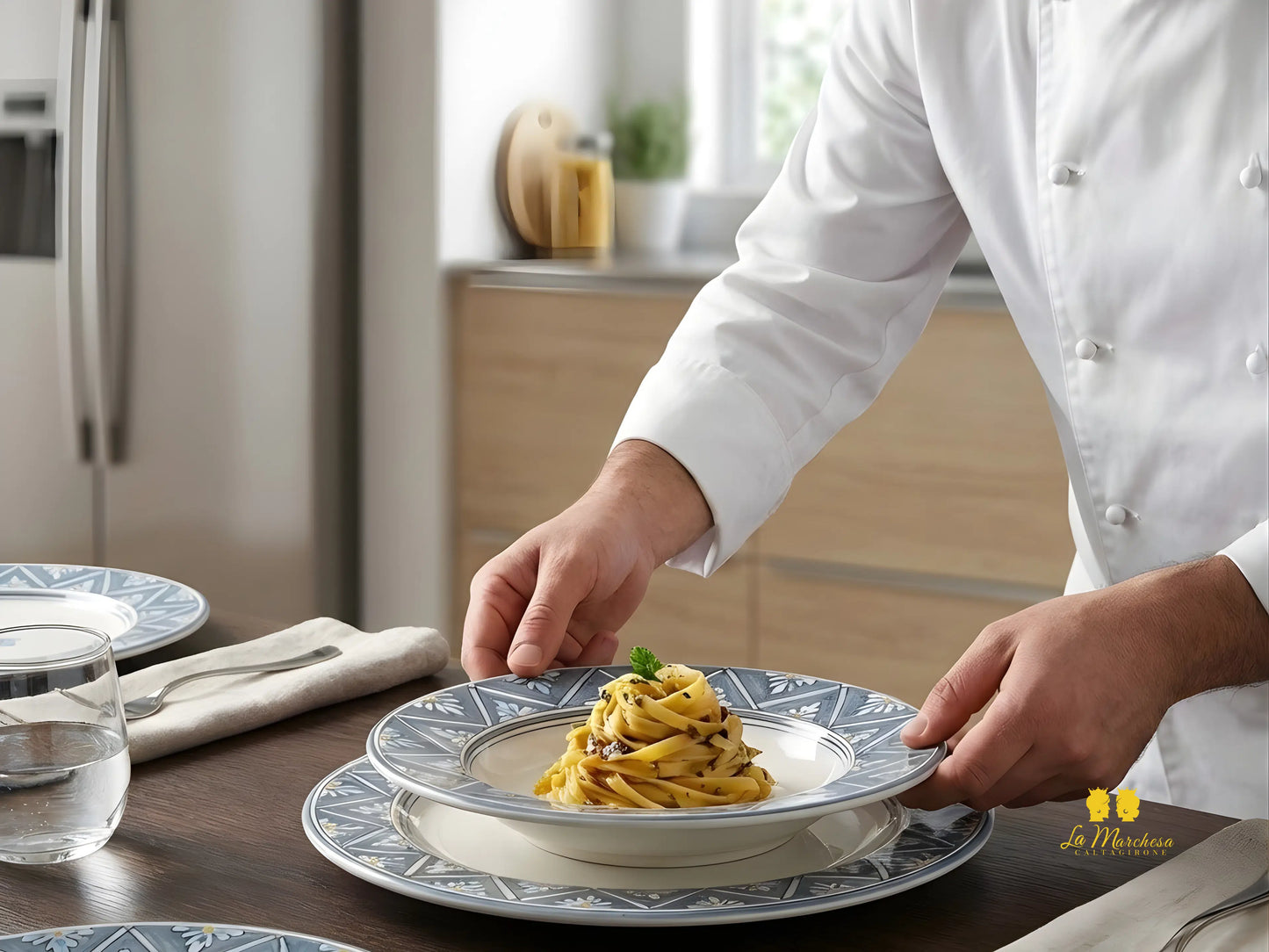 FINE SERIE - Set Servizio 2 Piatti Fiore Grigio Ceramica di Caltagirone