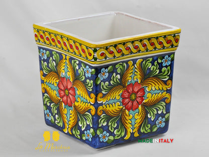 Fioriera Portavaso Quadrato in Ceramica di Caltagirone 26cm