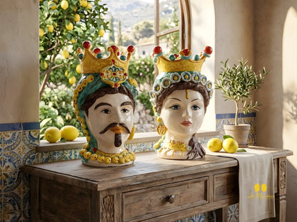 Teste di Moro Barocco in Ceramica di Caltagirone 46cm