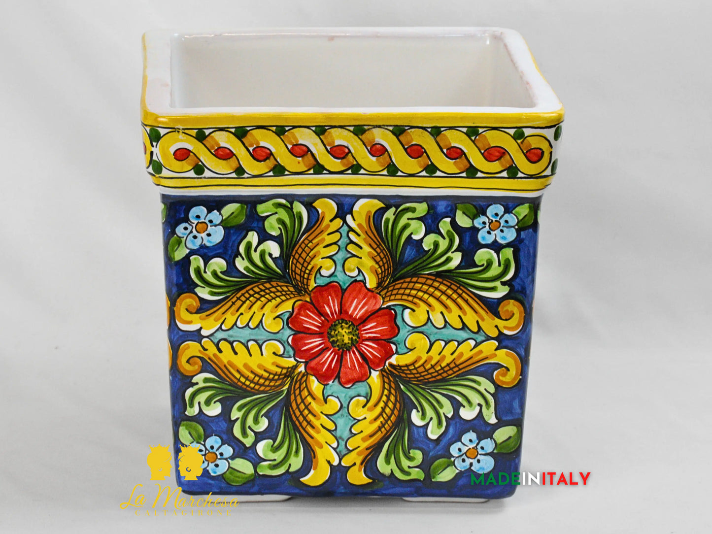 Fioriera Portavaso Quadrato in Ceramica di Caltagirone 26cm