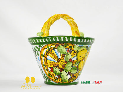 Coffa Siciliana Portavaso Ceramica di Caltagirone Carretto e Fichi D'India- Varie Misure