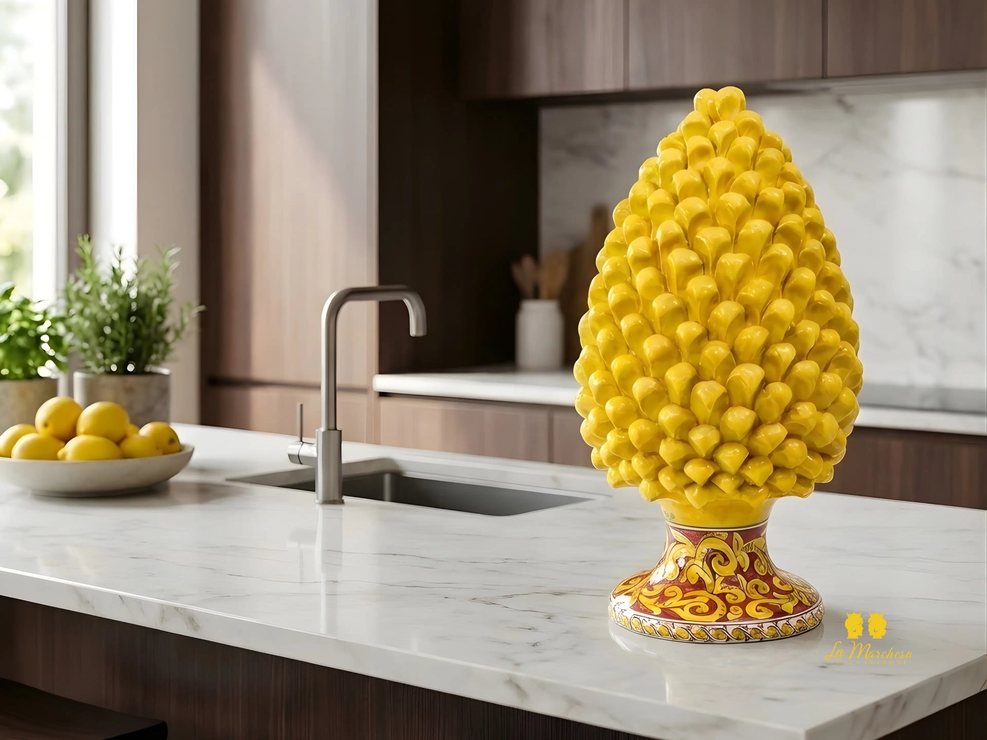 FINE SERIE - Pigna Siciliana in Ceramica di Caltagirone Giallo 37cm