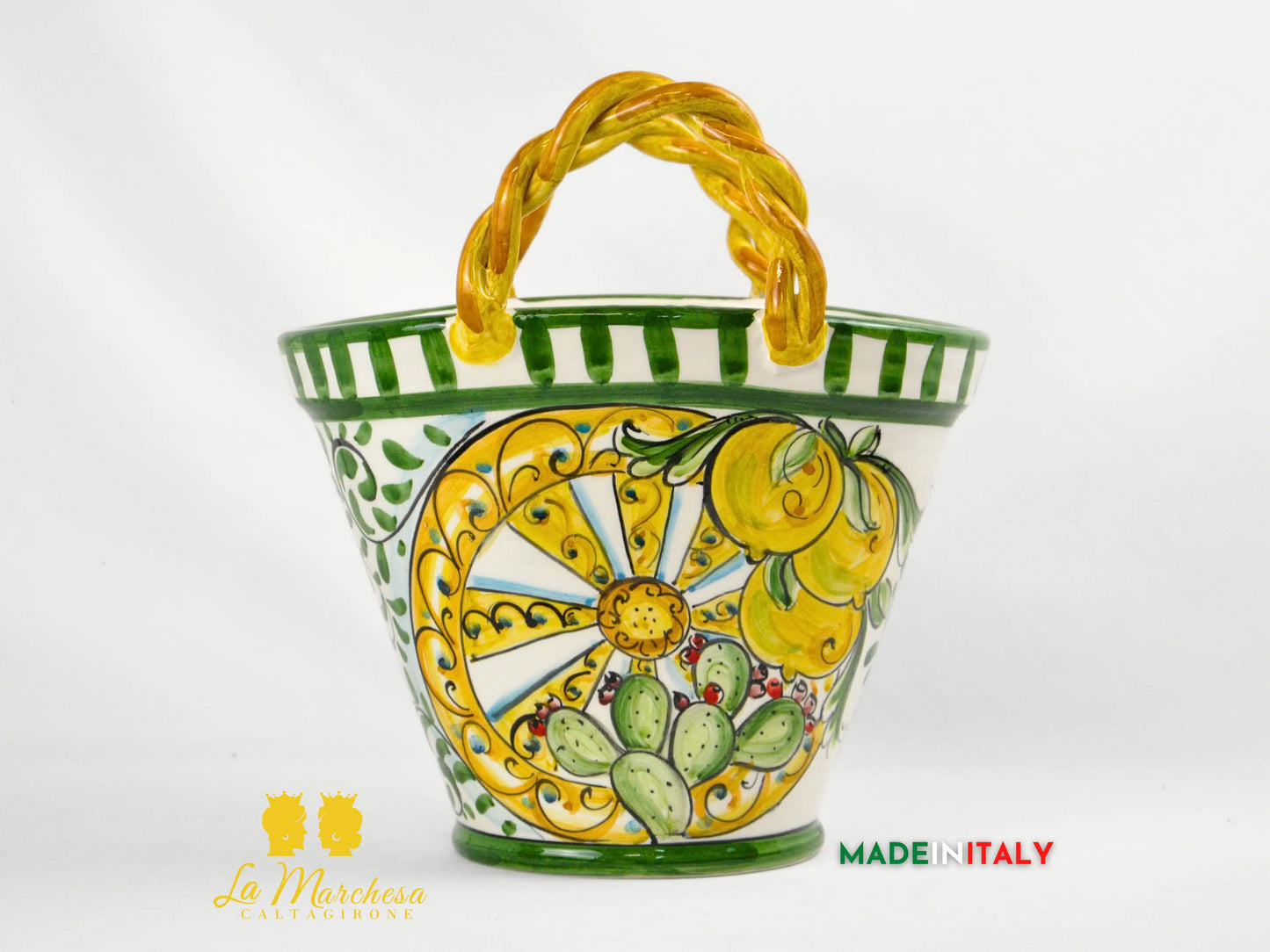 Coffa Siciliana Portavaso Ceramica di Caltagirone Carretto e Fichi D'India- Varie Misure