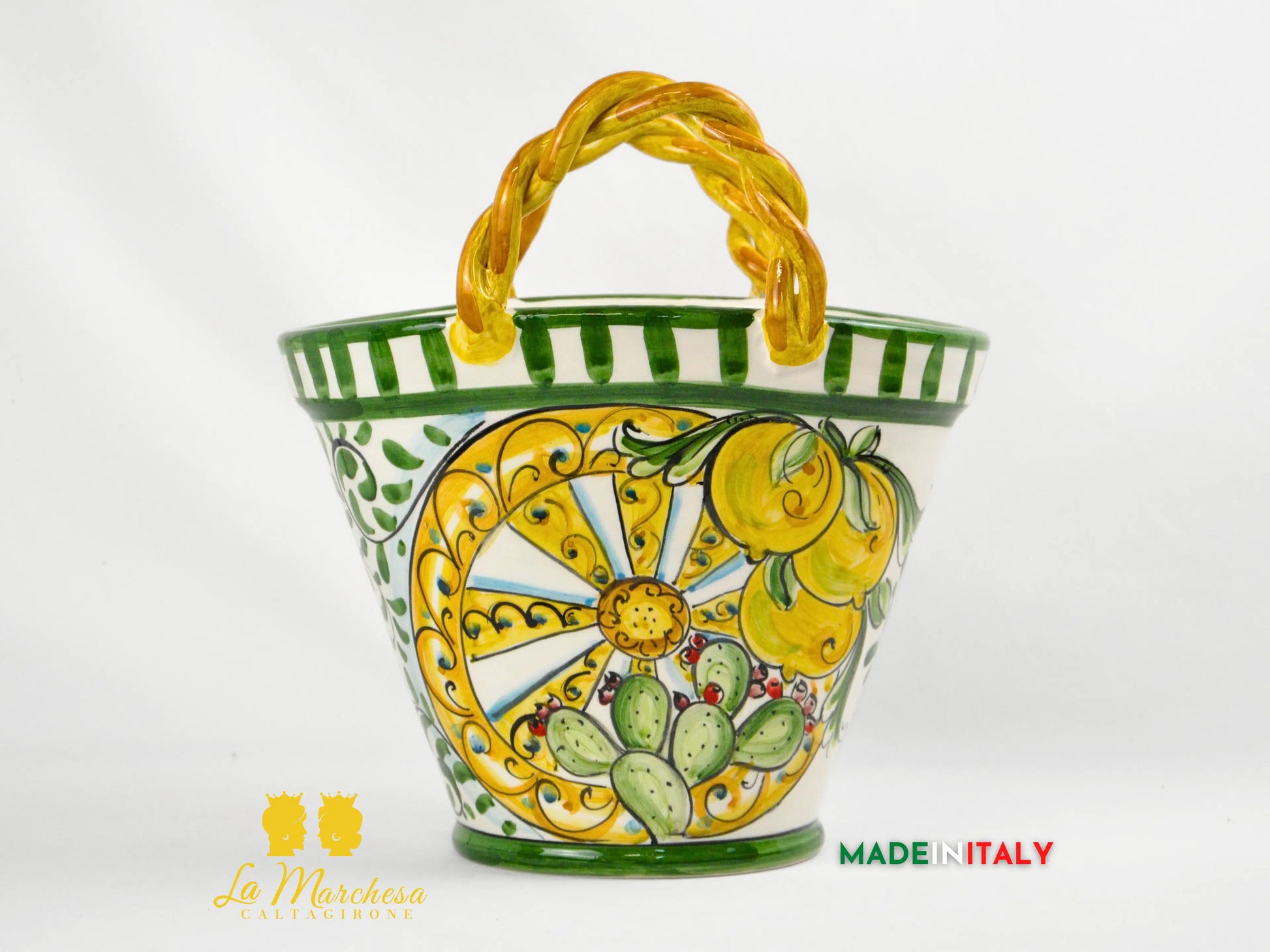 Coffa Siciliana Portavaso Ceramica di Caltagirone Carretto e Fichi D'India- Varie Misure