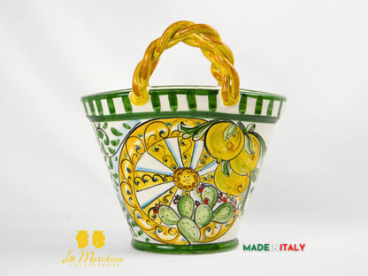 Coffa Siciliana Portavaso Ceramica di Caltagirone Carretto e Fichi D'India- Varie Misure
