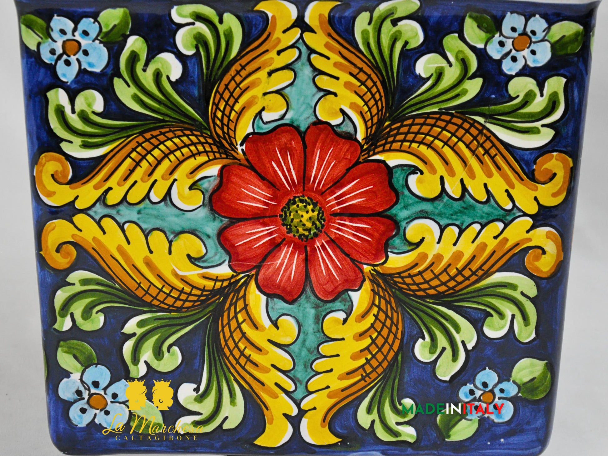 Fioriera Portavaso Quadrato in Ceramica di Caltagirone 26cm