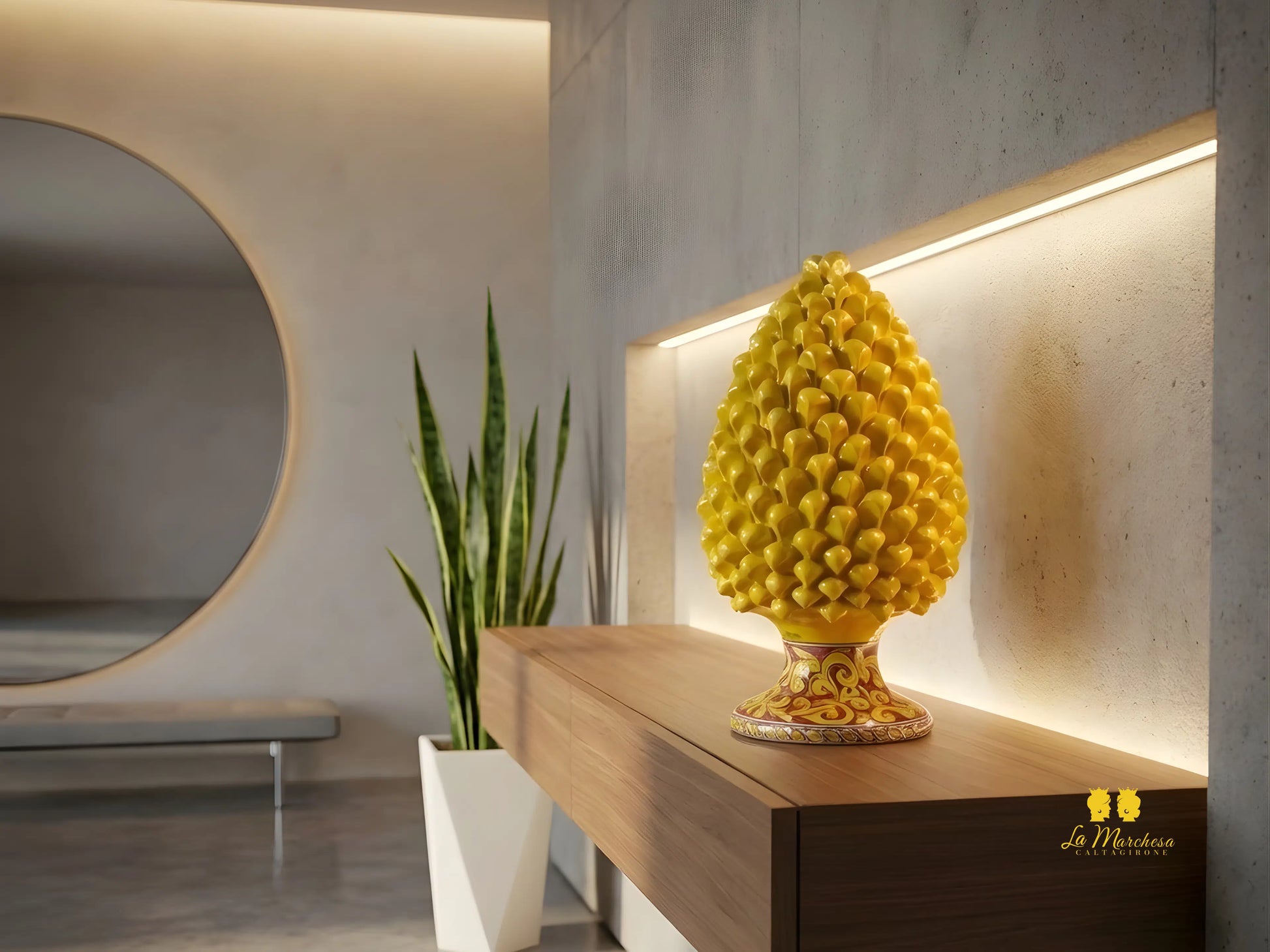 FINE SERIE - Pigna Siciliana in Ceramica di Caltagirone Giallo 37cm