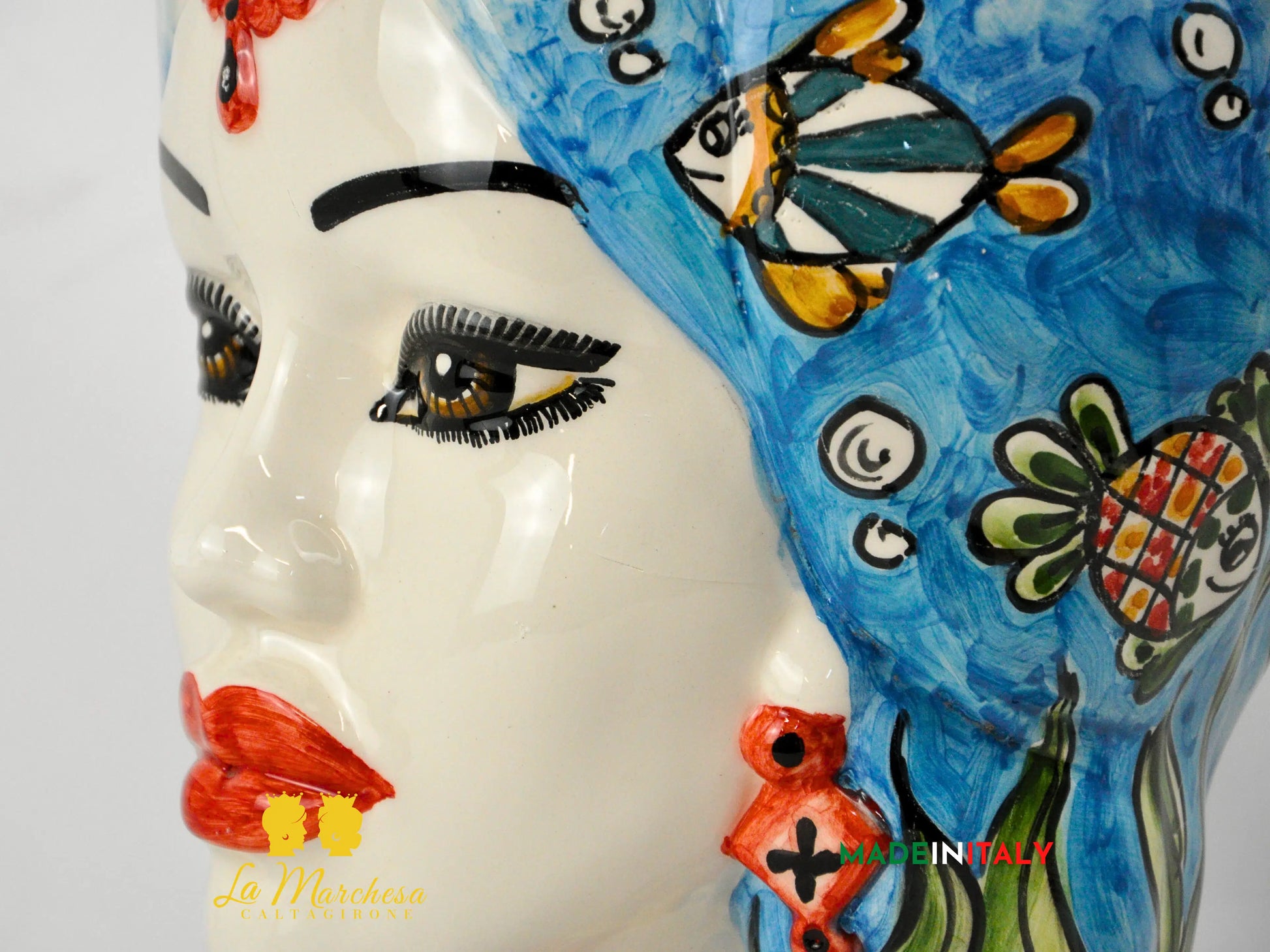 OUTLET - Testa di Moro Donna Pesci in Ceramica di Caltagirone 36cm