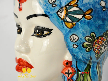 OUTLET - Testa di Moro Donna Pesci in Ceramica di Caltagirone 36cm