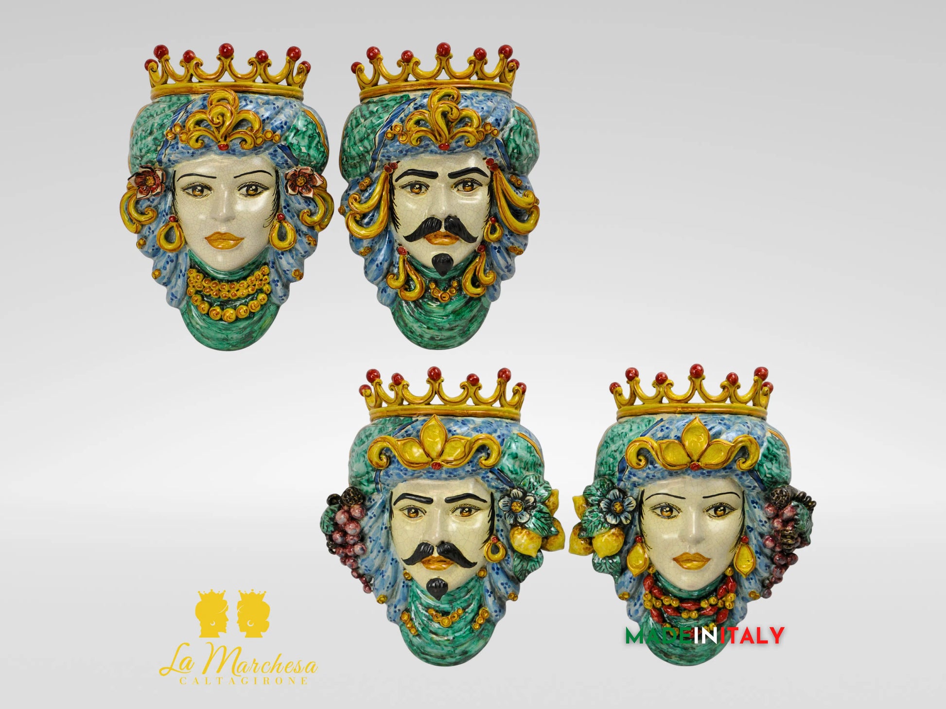 Teste di Moro in Ceramica di Caltagirone da Parete Craquelé 38cm - Vari Modelli