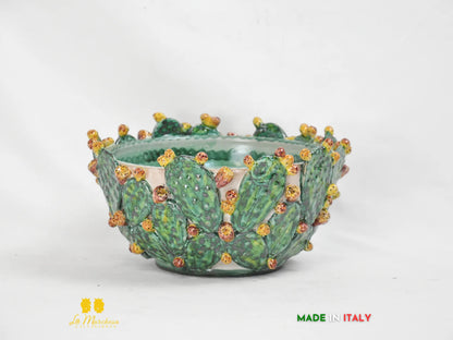 Portavaso in ceramica di Caltagirone con foglie di fichi d'india - varie misure