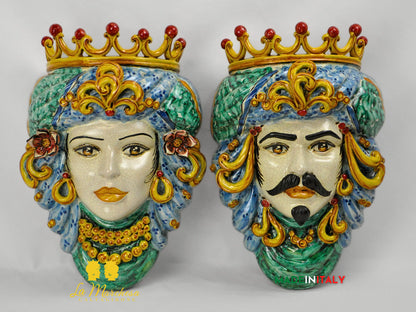 Teste di Moro in Ceramica di Caltagirone da Parete Craquelé 38cm - Vari Modelli