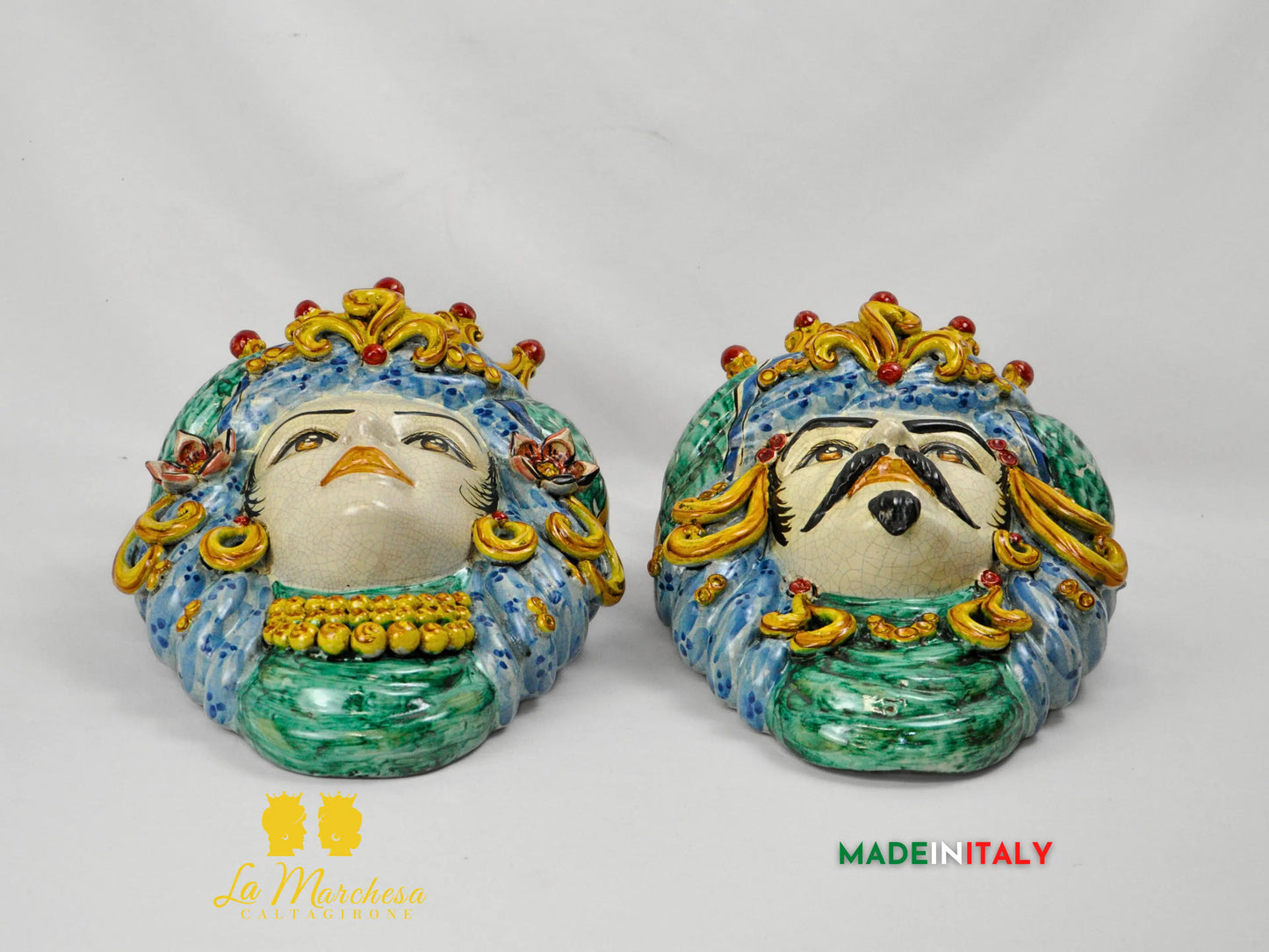 Teste di Moro in Ceramica di Caltagirone da Parete Craquelé 38cm - Vari Modelli