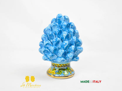 Pigna Siciliana in Ceramica di Caltagirone Celeste Base Ornato  - Varie Misure