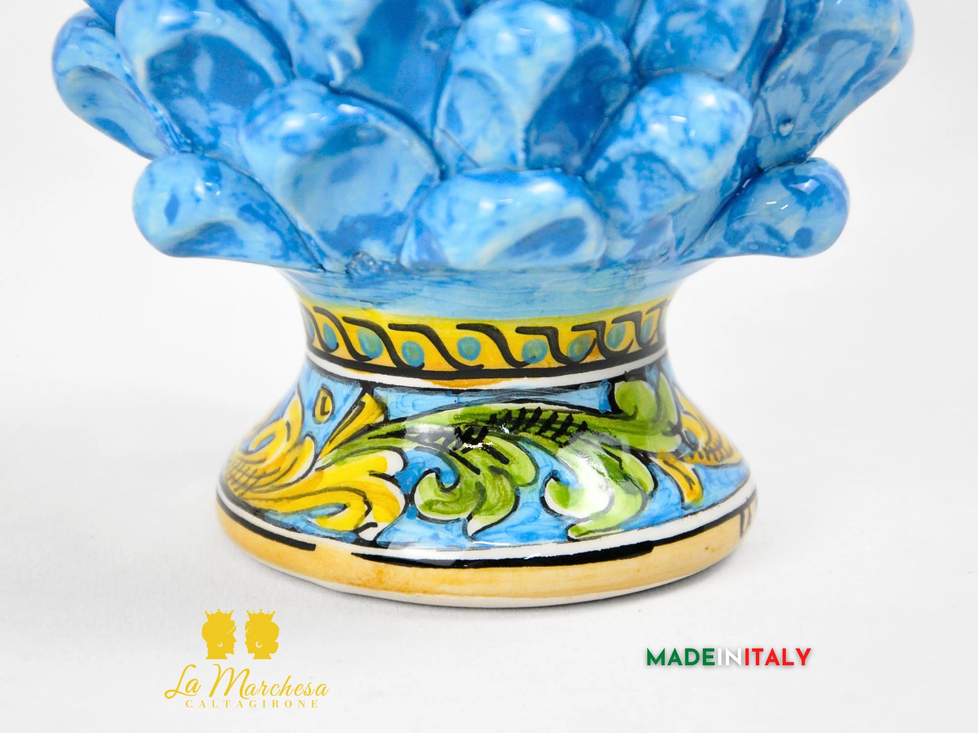 Pigna Siciliana in Ceramica di Caltagirone Celeste Base Ornato  - Varie Misure
