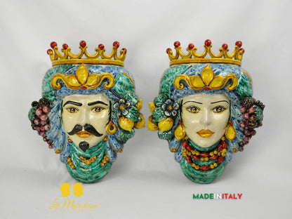 Teste di Moro in Ceramica di Caltagirone da Parete Craquelé 38cm - Vari Modelli