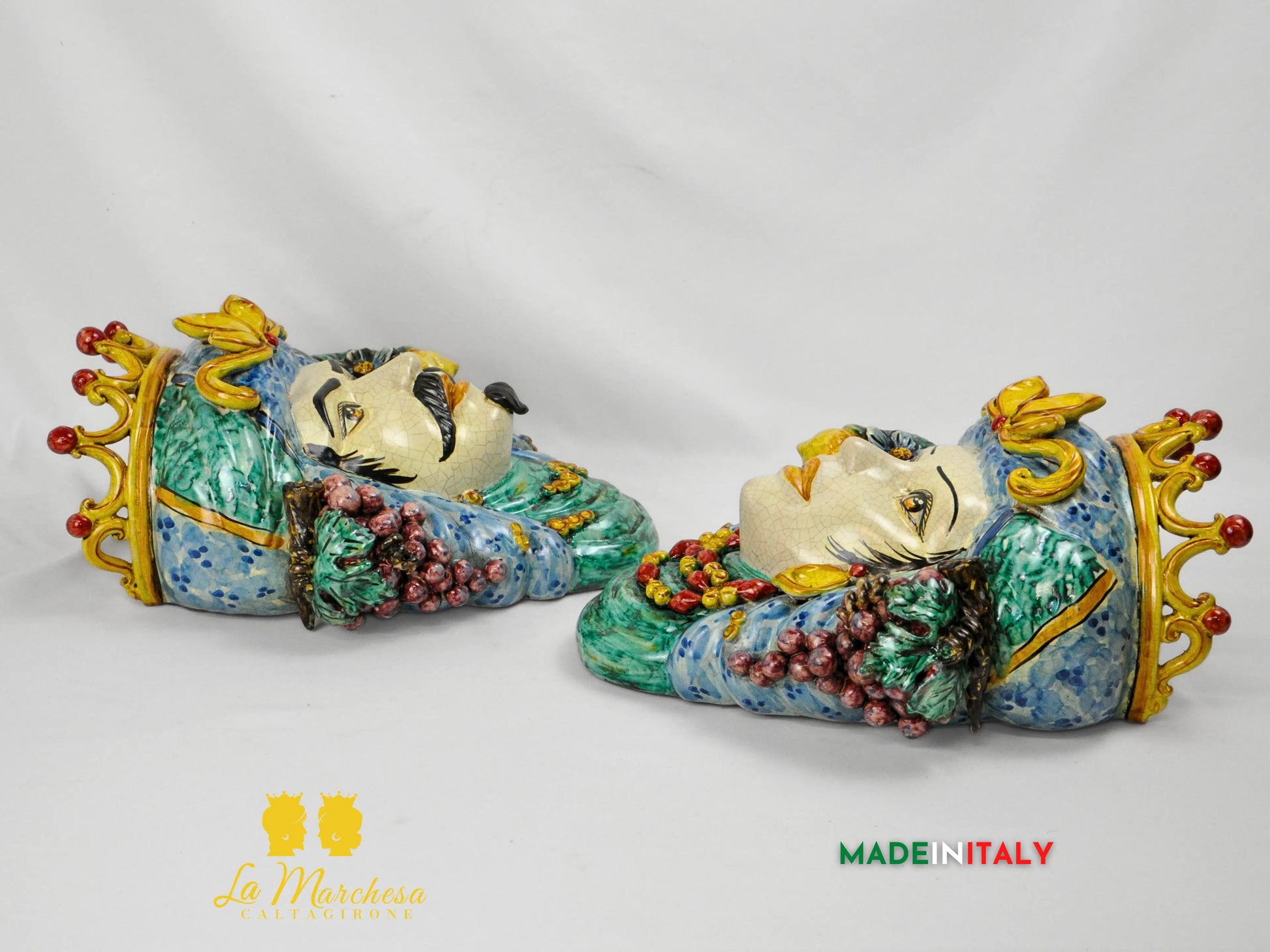 Teste di Moro in Ceramica di Caltagirone da Parete Craquelé 38cm - Vari Modelli