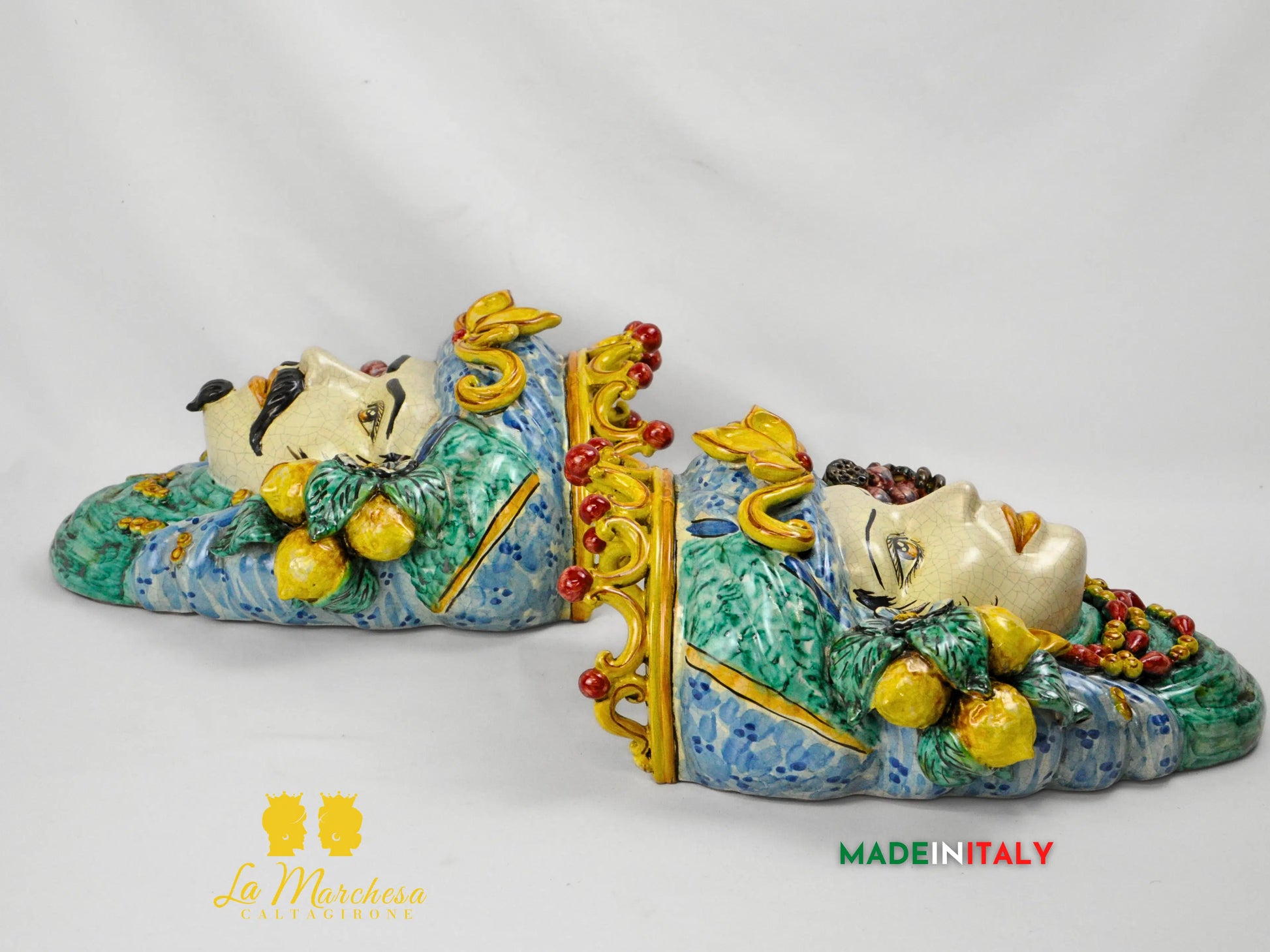 Teste di Moro in Ceramica di Caltagirone da Parete Craquelé 38cm - Vari Modelli