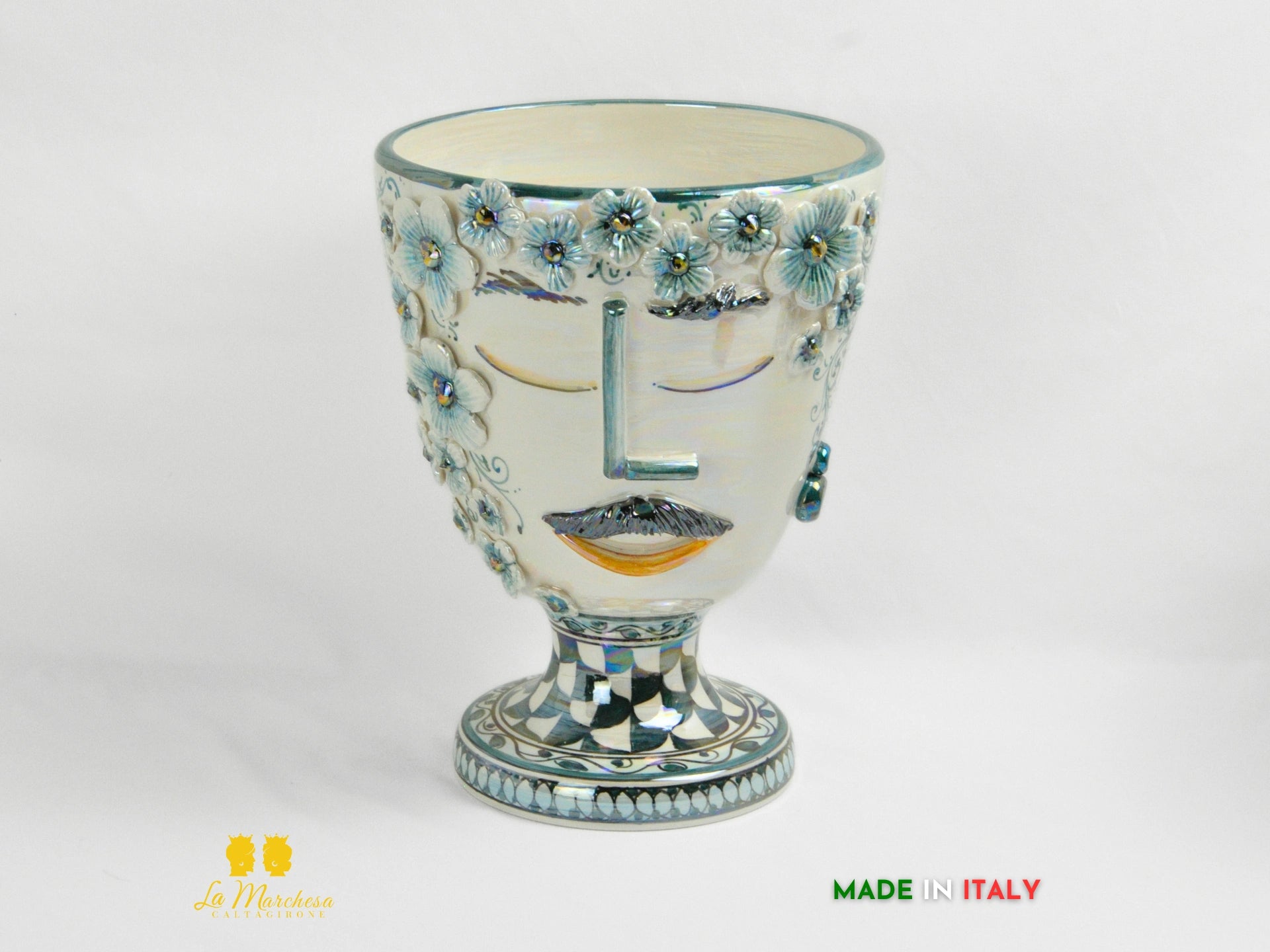 Portavaso in Ceramica di Caltagirone design Volto Madreperla 30cm