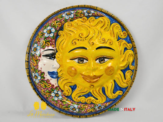 Sole e Luna da Parete in Ceramica di Caltagirone Bordeaux Ø41cm
