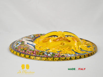 Sole e Luna da Parete in Ceramica di Caltagirone Bordeaux Ø41cm