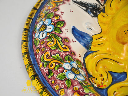 Sole e Luna da Parete in Ceramica di Caltagirone Bordeaux Ø41cm
