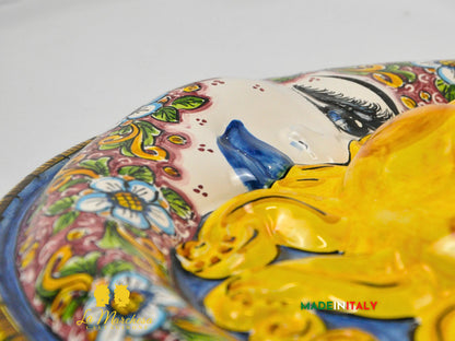 Sole e Luna da Parete in Ceramica di Caltagirone Bordeaux Ø41cm