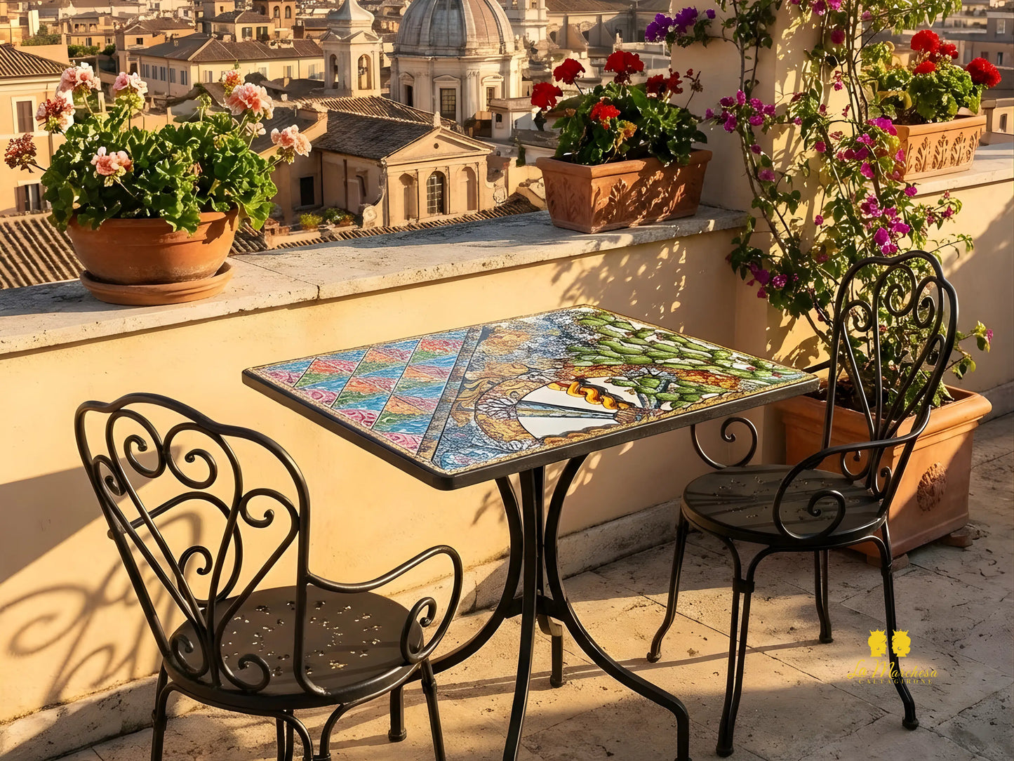 Tavolo in Pietra Lavica Carretto siciliano 50x70cm