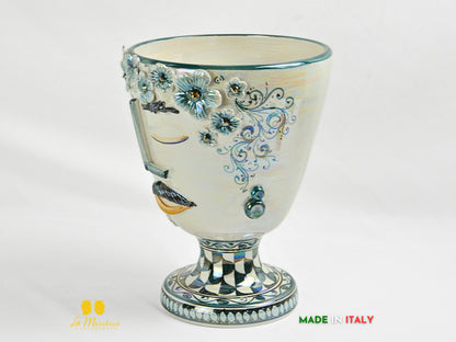 Portavaso in Ceramica di Caltagirone design Volto Madreperla 30cm
