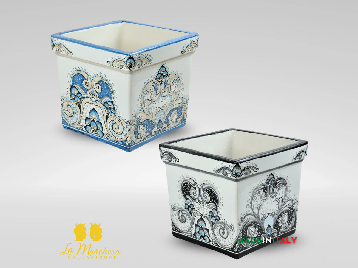 Portavaso Quadrato Decoro Barocco in Ceramica di Caltagirone 31cm - Vari Colori