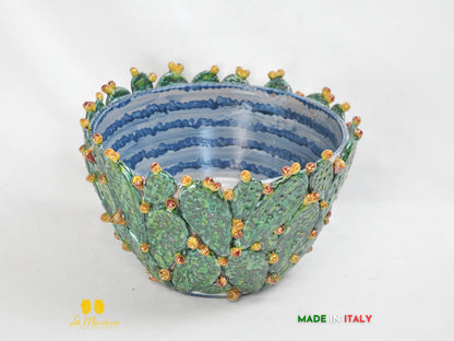 Portavaso in ceramica di Caltagirone con foglie di fichi d'india - varie misure