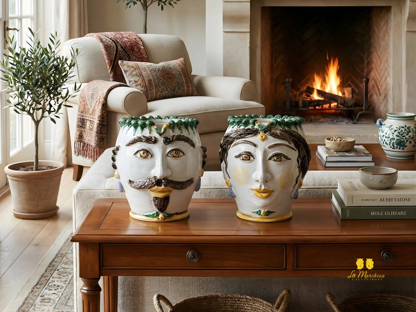 Vaso Design Volto Pigna in Ceramica di Caltagirone 21cm