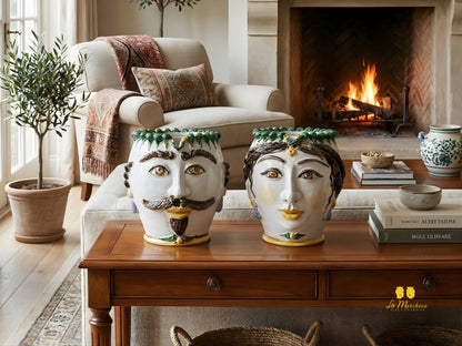 Vaso Design Volto Pigna in Ceramica di Caltagirone 21cm