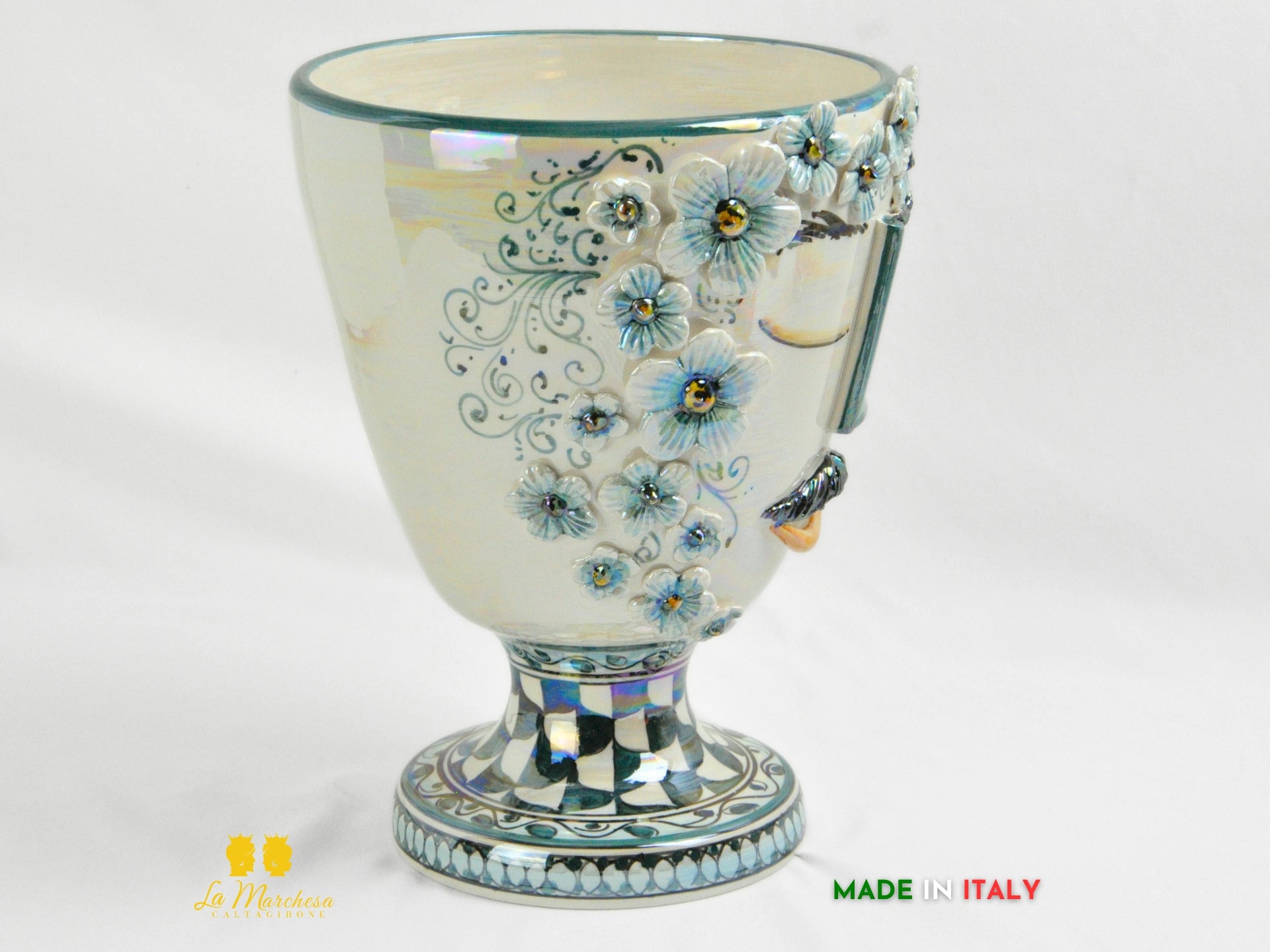 Portavaso in Ceramica di Caltagirone design Volto Madreperla 30cm
