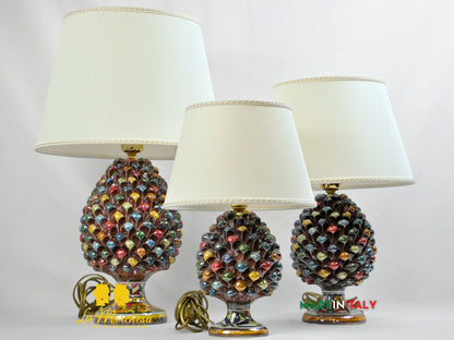 Lampada Pigna Siciliana Multicolore Madreperla Ceramica di Caltagirone - Varie Misure