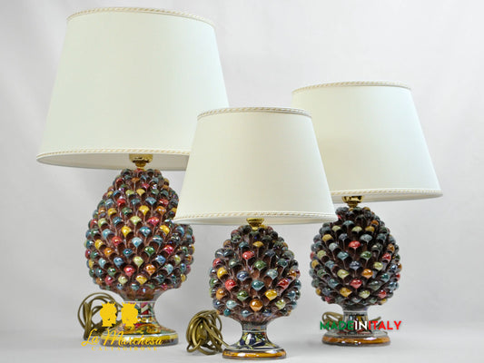 Lampada Pigna Siciliana Multicolore Madreperla Ceramica di Caltagirone - Varie Misure