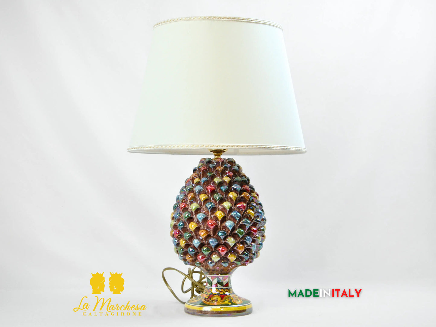 Lampada Pigna Siciliana Multicolore Madreperla Ceramica di Caltagirone - Varie Misure