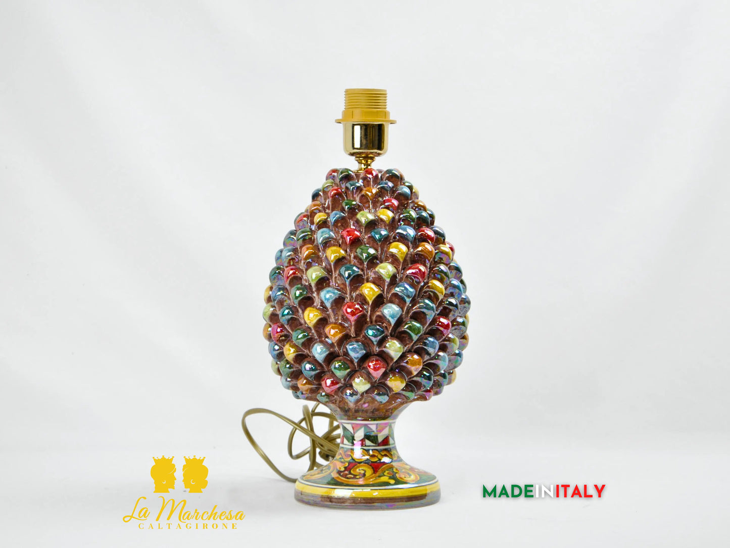 Lampada Pigna Siciliana Multicolore Madreperla Ceramica di Caltagirone - Varie Misure