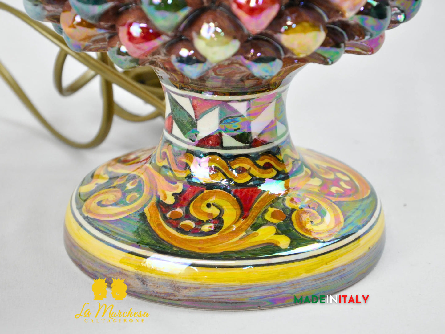 Lampada Pigna Siciliana Multicolore Madreperla Ceramica di Caltagirone - Varie Misure